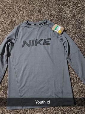 Nike Gray Long Sleeve Performance Tee with Logo